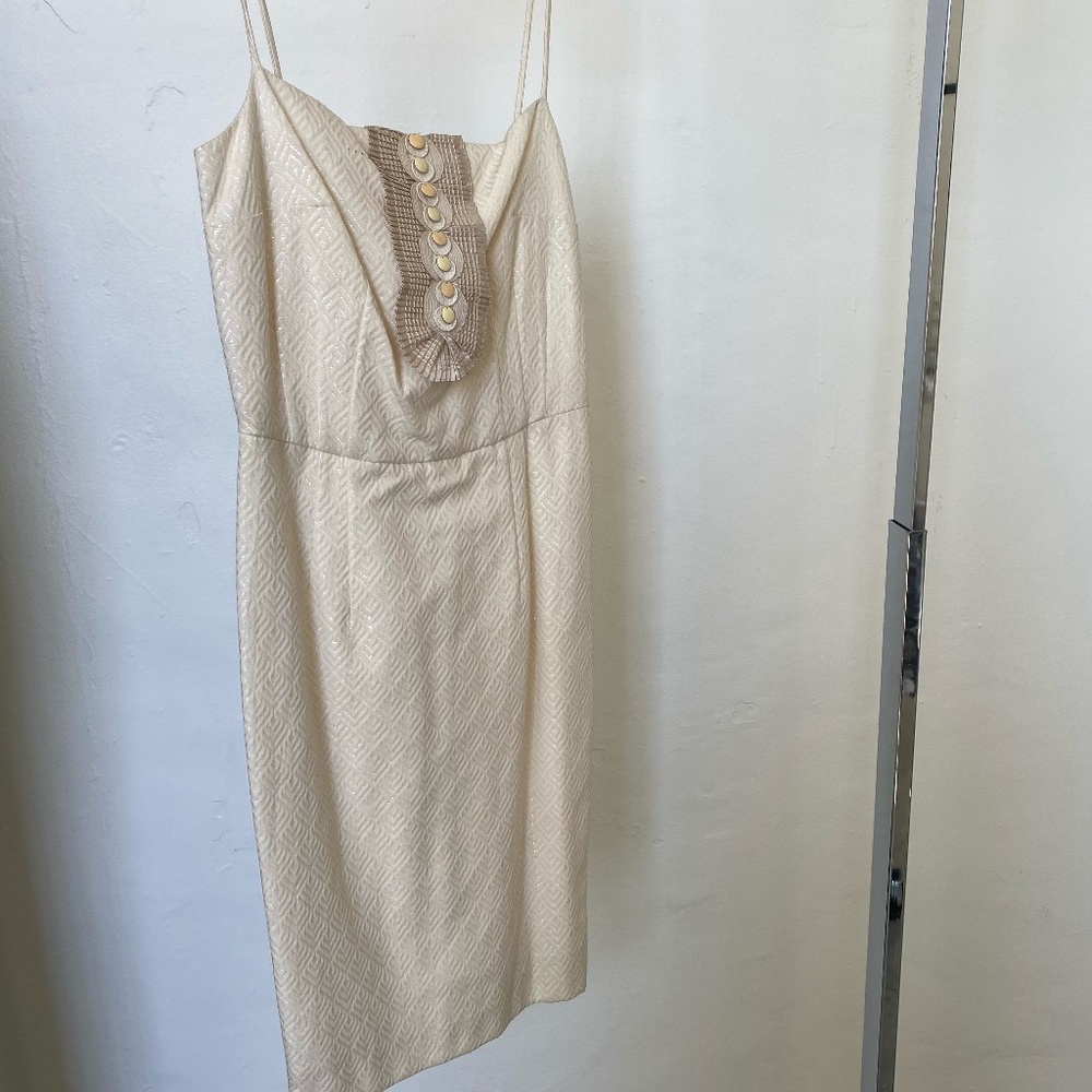 Creme Knee Length Dress with Bib Details